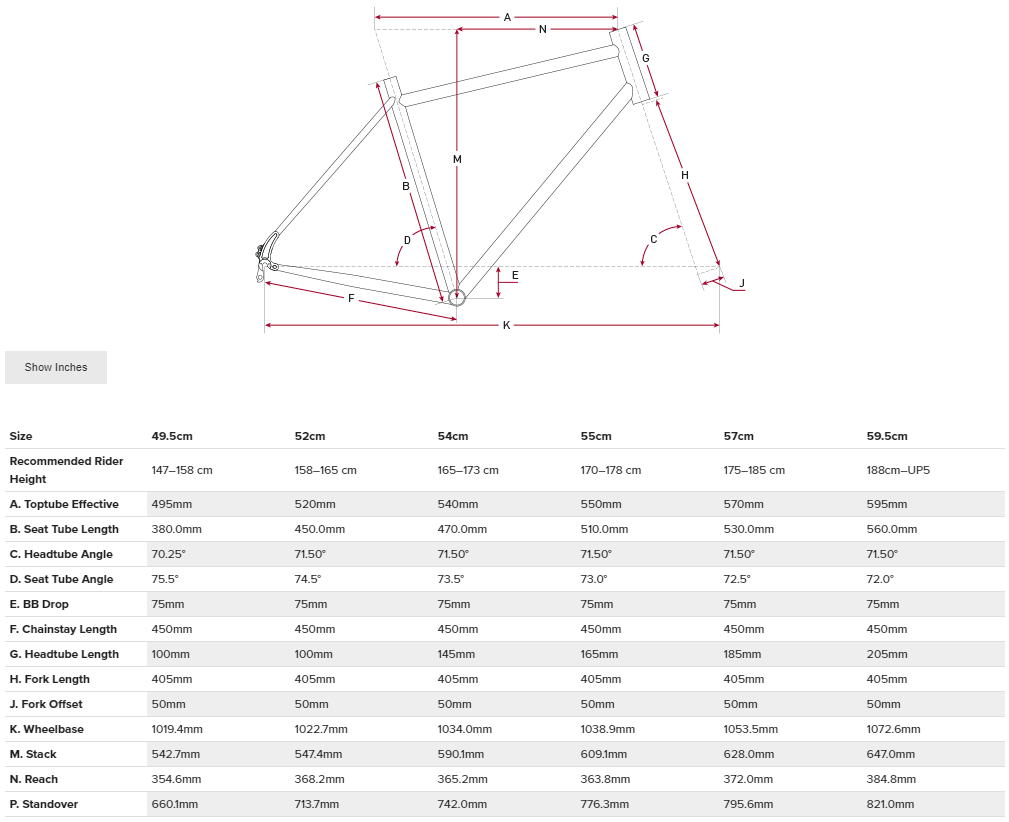 Salsa Vaya geometry chart